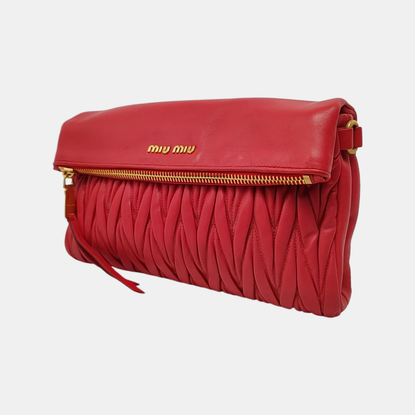 Miu Miu Red Sheepskin Quilted Clutch Bag Handbag Single Shoulder Bag Golden hardware-(SKU)-957691909