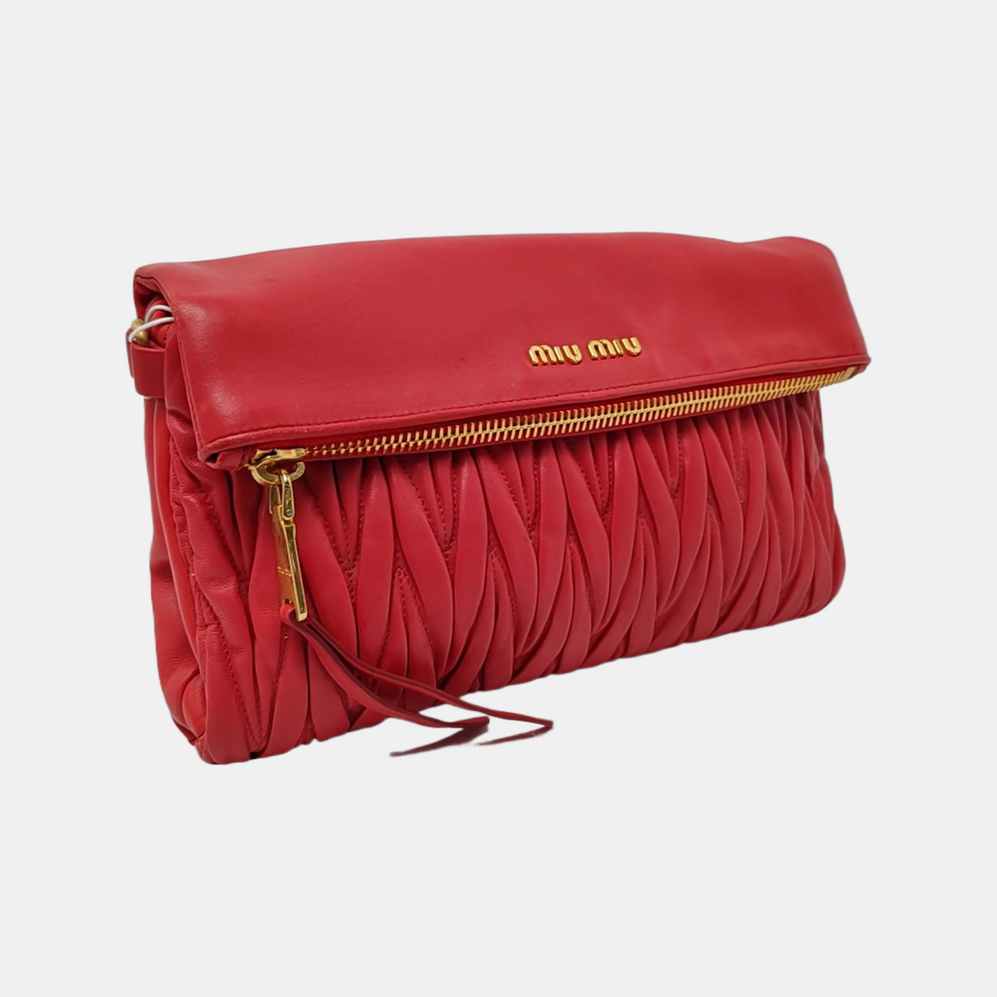 Miu Miu Red Sheepskin Quilted Clutch Bag Handbag Single Shoulder Bag Golden hardware-(SKU)-957691909