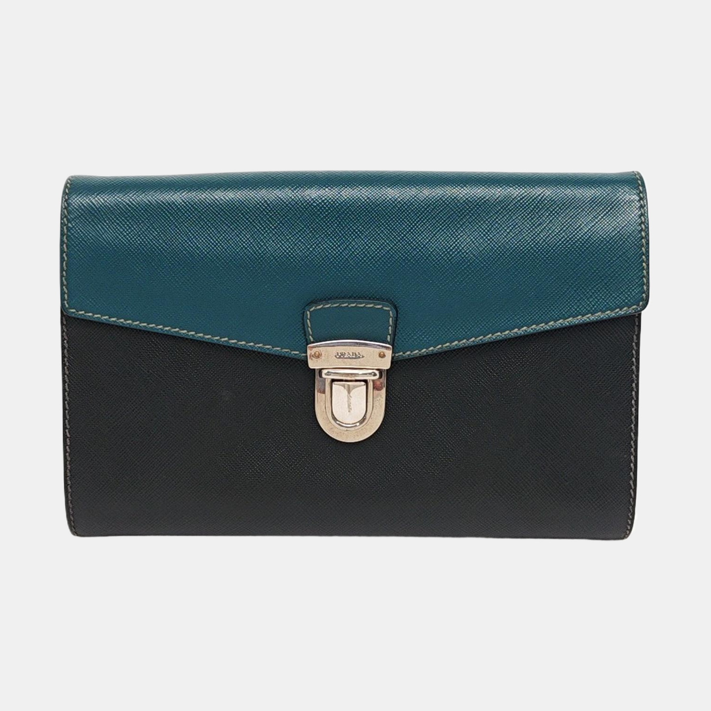 PRADA Color-block cowhide cross-grain clutch Silver Hardware-(SKU)-957706668