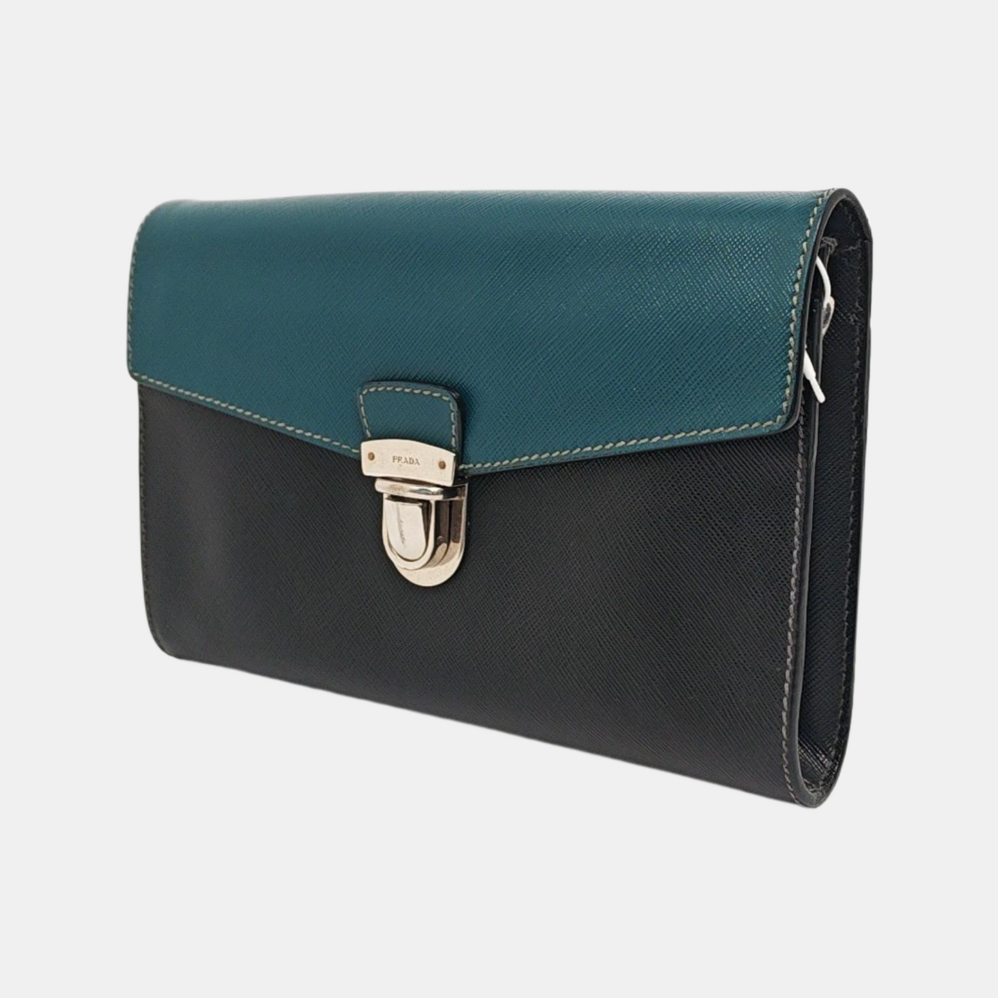 PRADA Color-block cowhide cross-grain clutch Silver Hardware-(SKU)-957706668