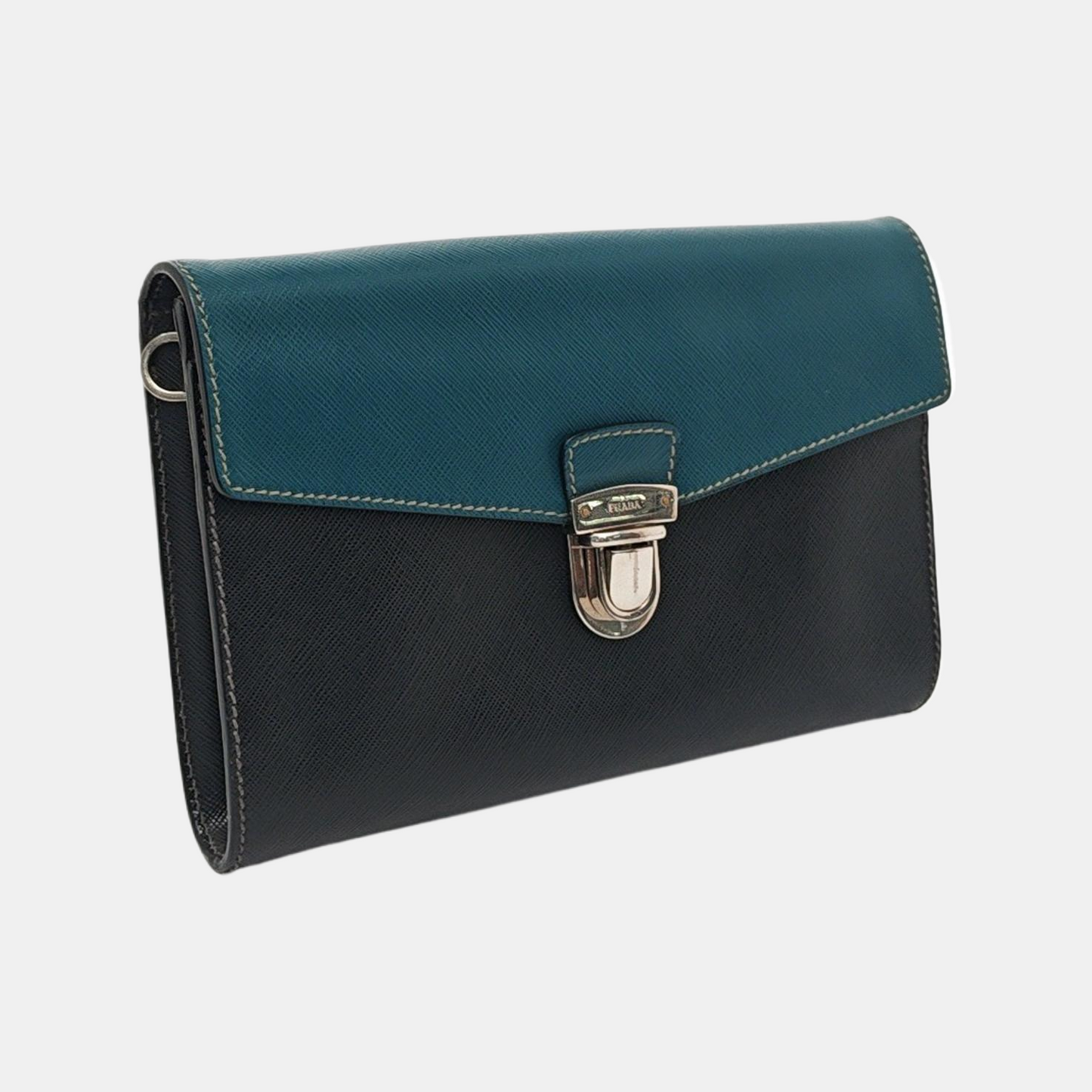 PRADA Color-block cowhide cross-grain clutch Silver Hardware-(SKU)-957706668