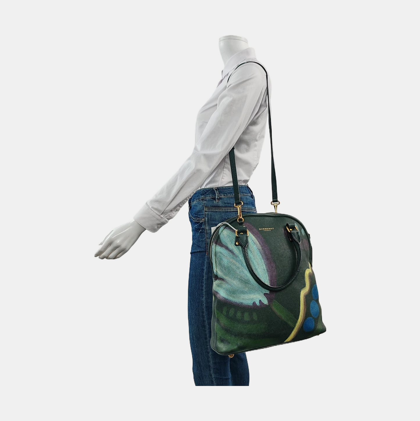 BURBERRY Multicolor Cowhide Print Single Shoulder Bag Tote Bag Golden hardware Removable shoulder strap-(SKU)-957696846