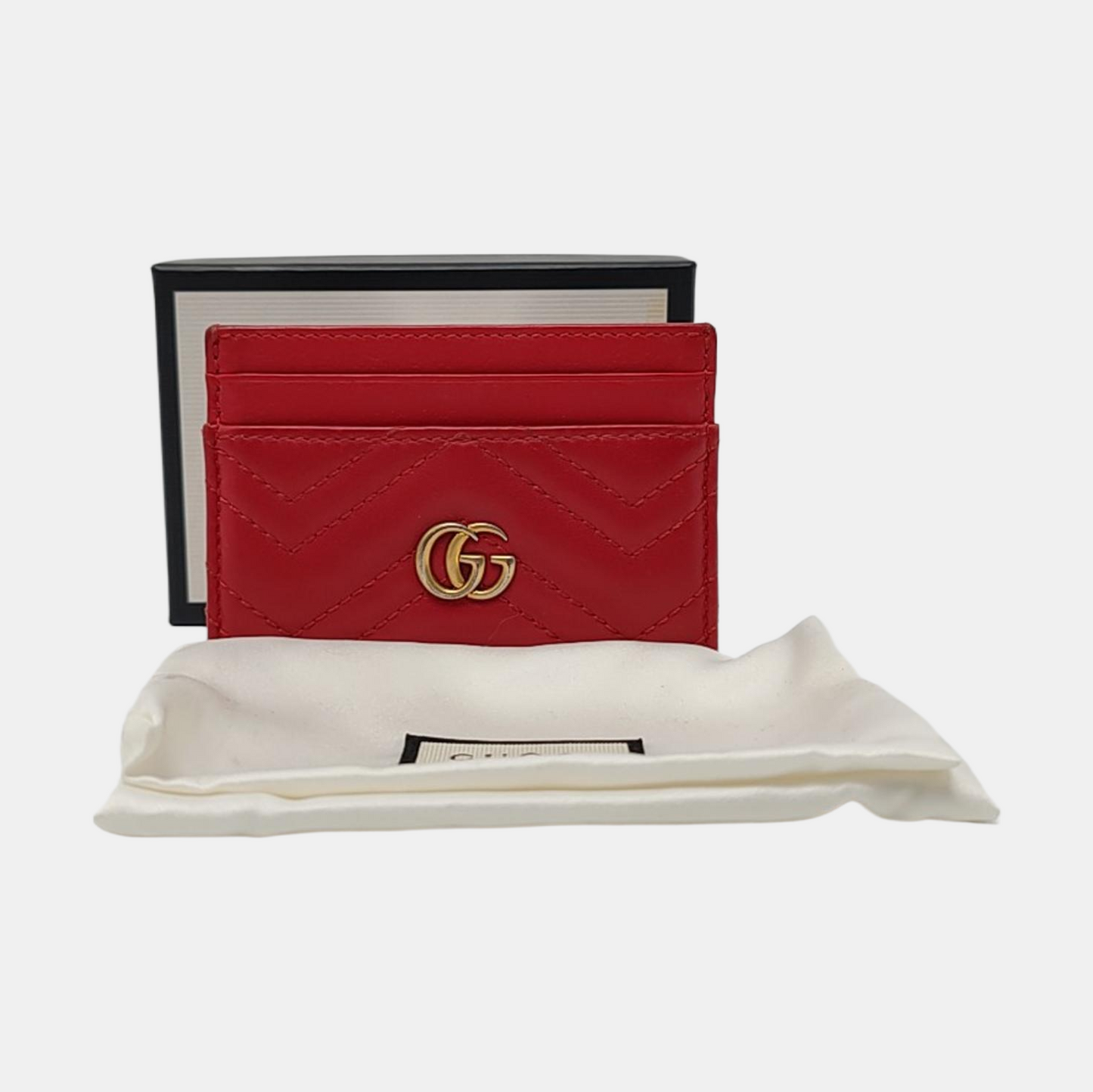 GUCCI GG Marmont Red leather quilted wave-pattern card holder Golden hardware-(SKU)-957726632
