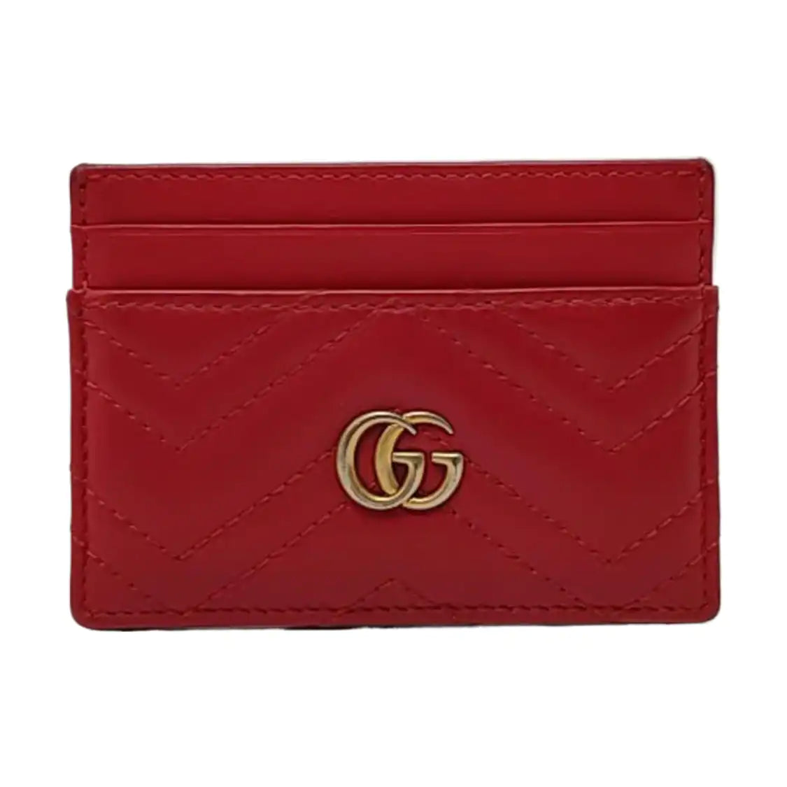 GUCCI GG Marmont Red leather quilted wave-pattern card holder Golden hardware-(SKU)-957726632
