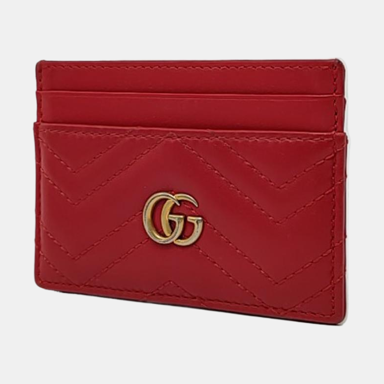 GUCCI GG Marmont Red leather quilted wave-pattern card holder Golden hardware-(SKU)-957726632
