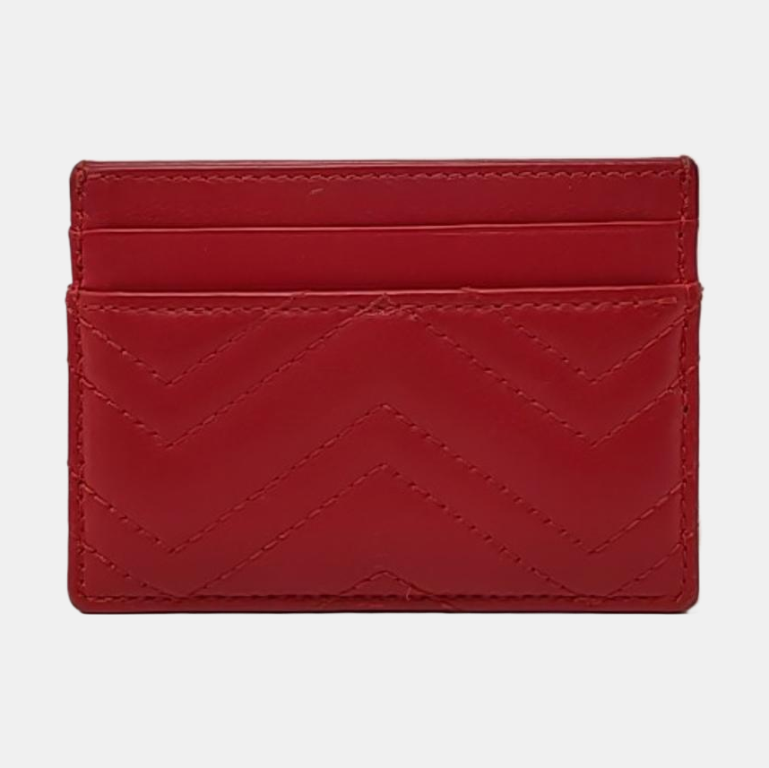 GUCCI GG Marmont Red leather quilted wave-pattern card holder Golden hardware-(SKU)-957726632