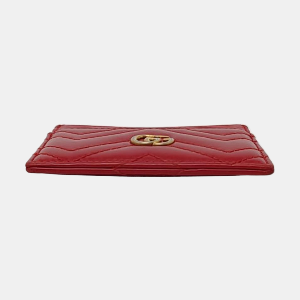 GUCCI GG Marmont Red leather quilted wave-pattern card holder Golden hardware-(SKU)-957726632