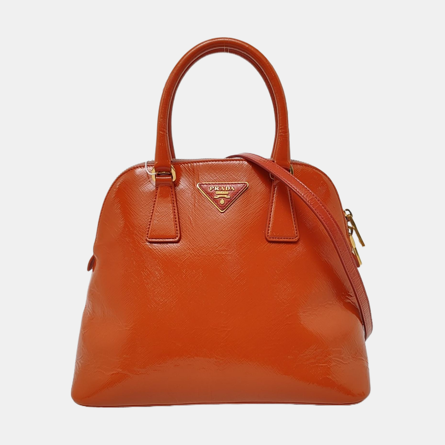 PRADA Promenade Orange Red Cowhide Logo Cross Grain Single Shoulder Crossbody Bag Golden hardware Removable shoulder strap-(SKU)-957813224