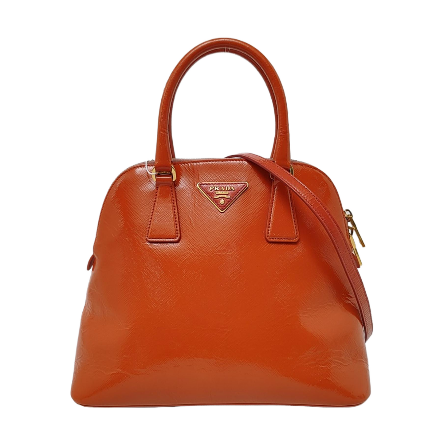 PRADA Promenade Orange Red Cowhide Logo Cross Grain Single Shoulder Crossbody Bag Golden hardware Removable shoulder strap-(SKU)-957813224