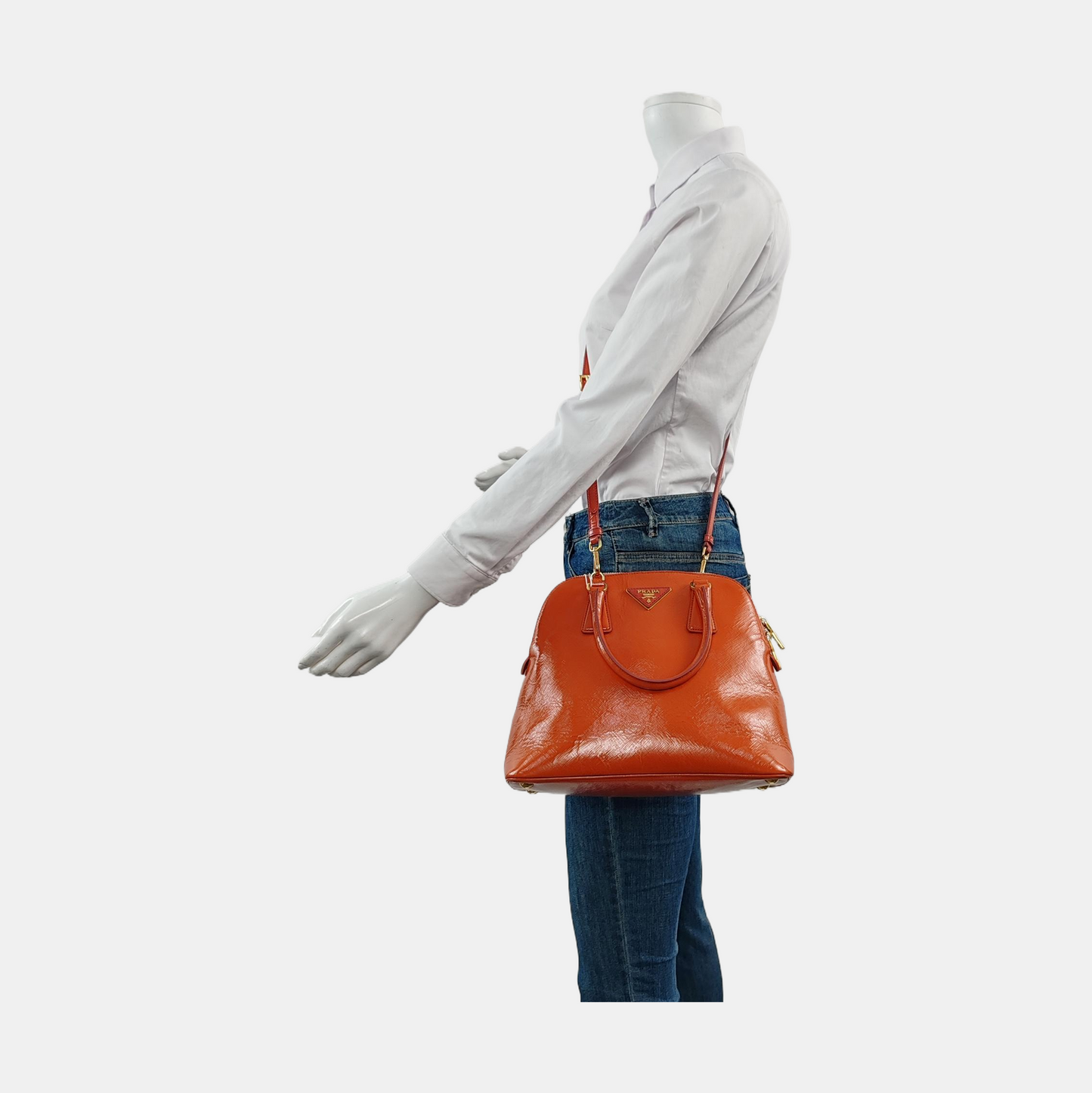 PRADA Promenade Orange Red Cowhide Logo Cross Grain Single Shoulder Crossbody Bag Golden hardware Removable shoulder strap-(SKU)-957813224
