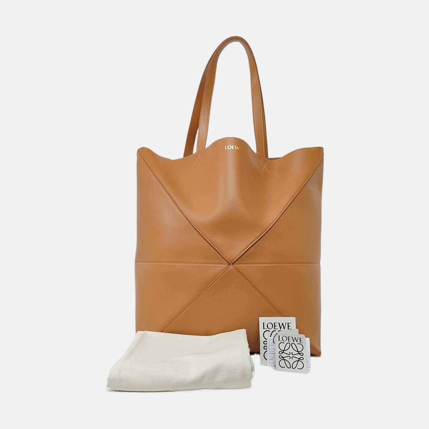 LOEWE Puzzle Fold Large Brown Leather Quilted Shoulder Bag and Tote-(SKU)-957928785
