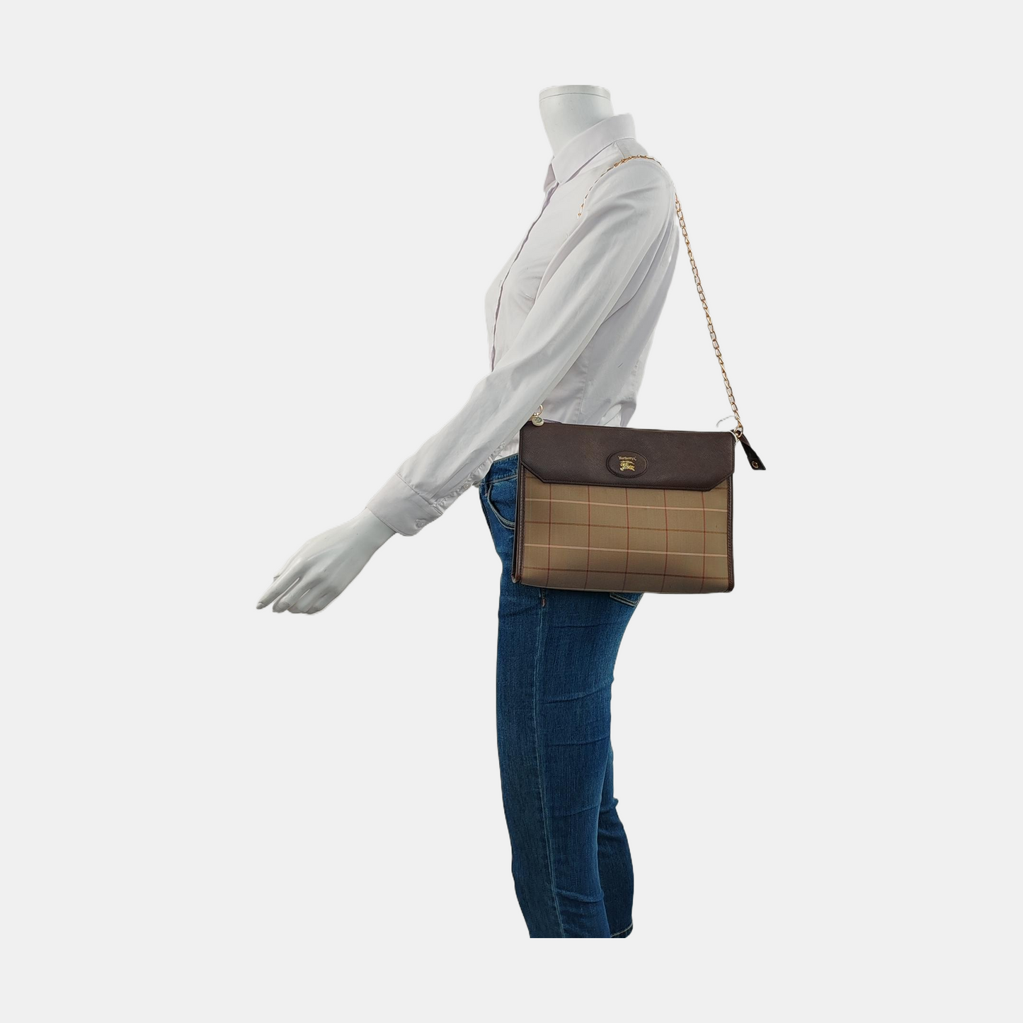 BURBERRY Khaki Canvas Handbag Golden hardware-(SKU)-957969419