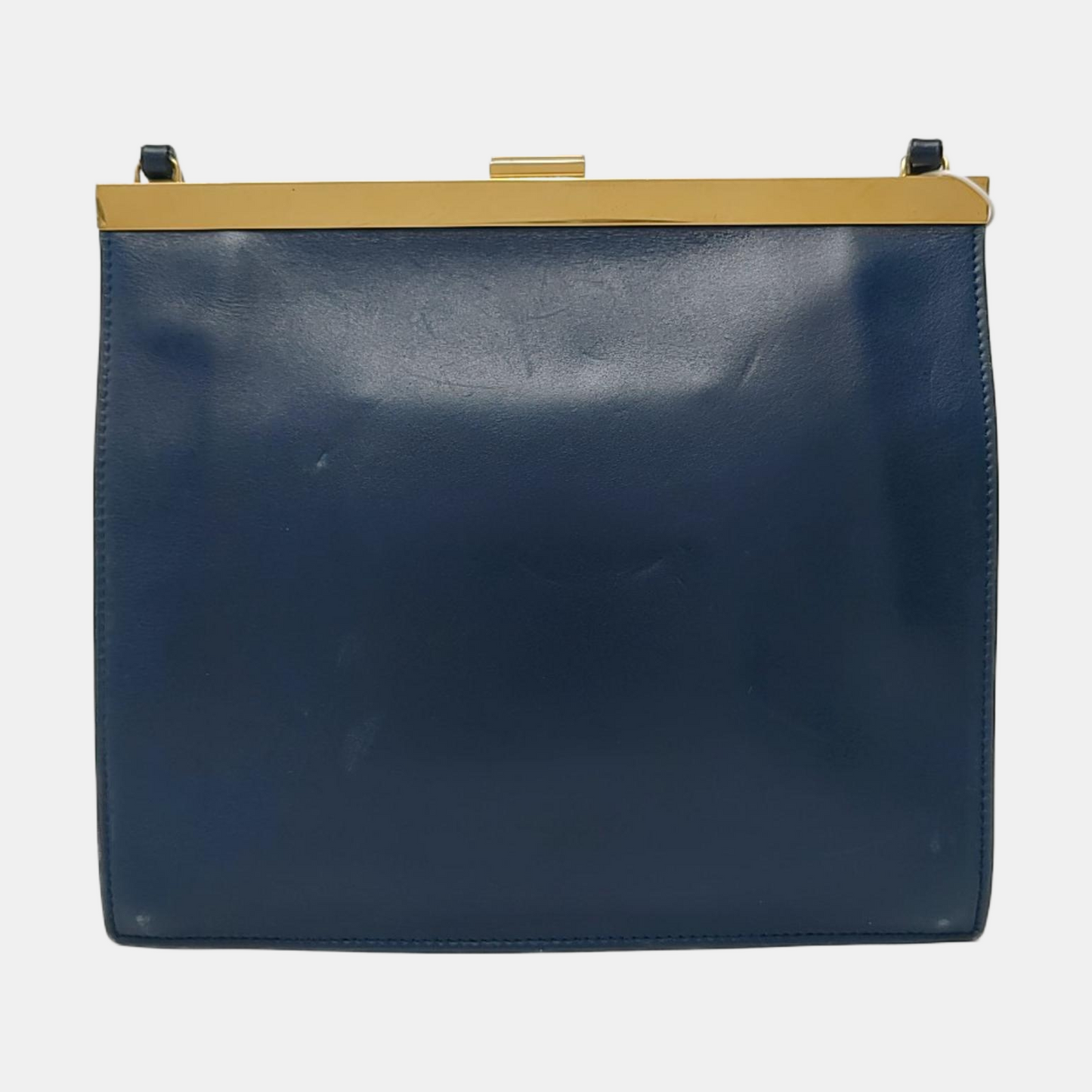 CELINE Box Bag Dark Blue Leather Crossbody Shoulder Bag Golden hardware-(SKU)-957943140
