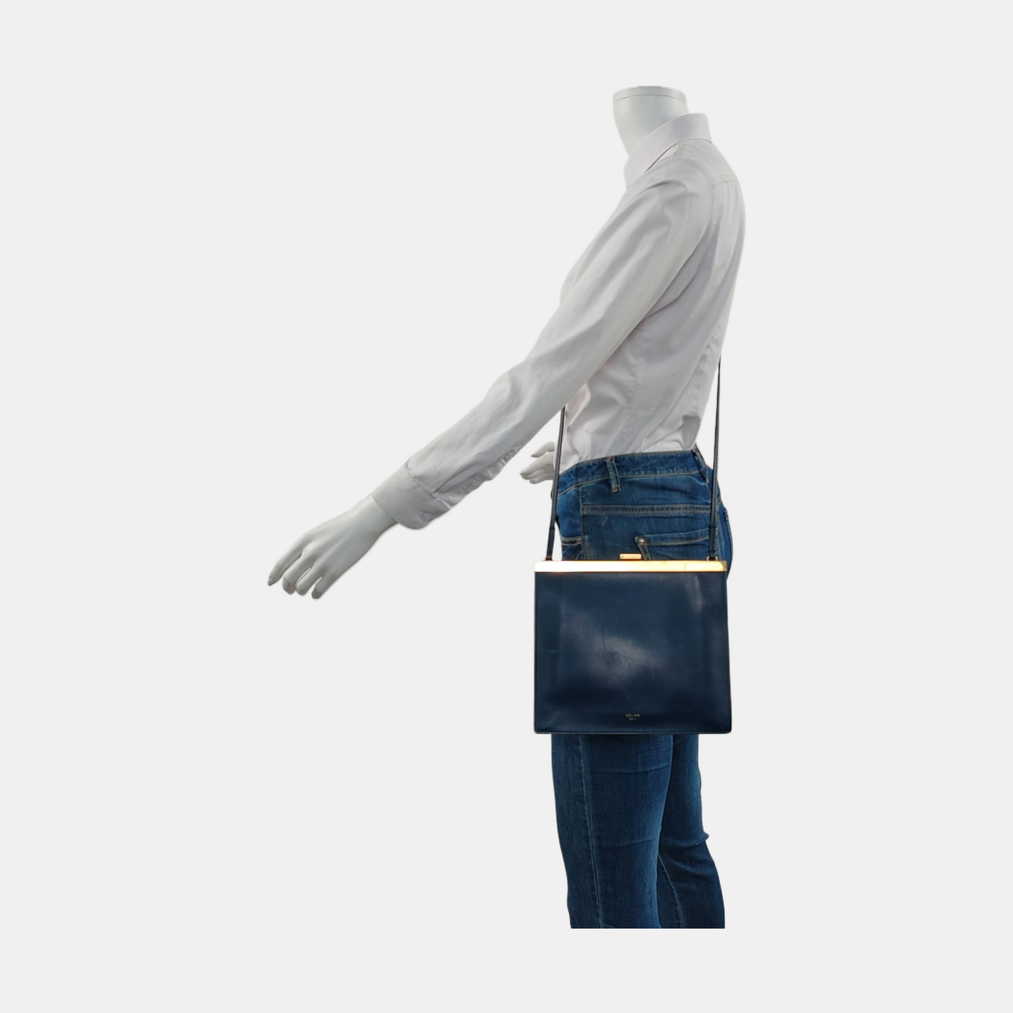 CELINE Box Bag Dark Blue Leather Crossbody Shoulder Bag Golden hardware-(SKU)-957943140