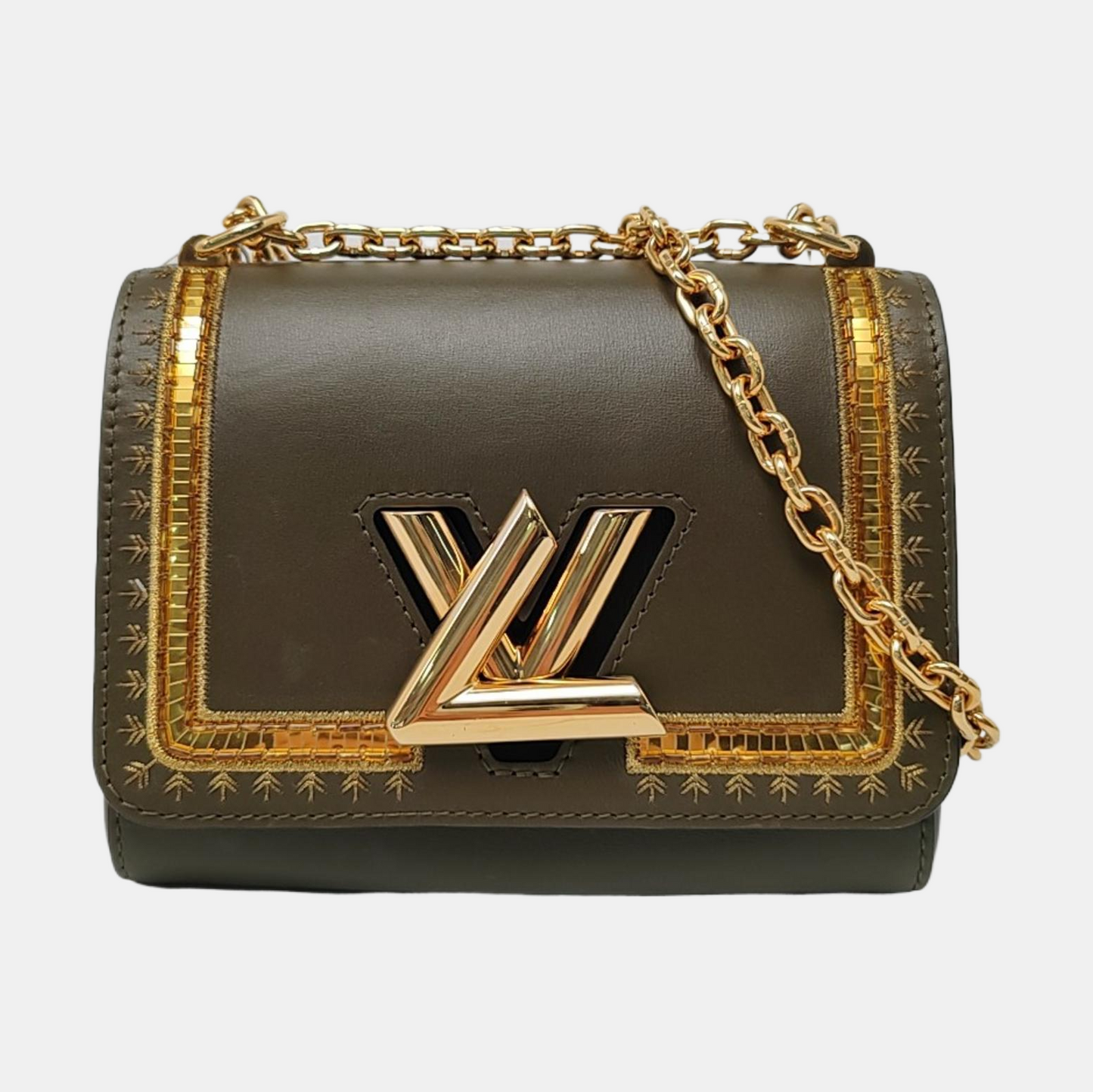 LOUIS VUITTON TWIST Small Green Leather Embroidered Crossbody Shoulder Bag with Gold Hardware-(SKU)-957815452