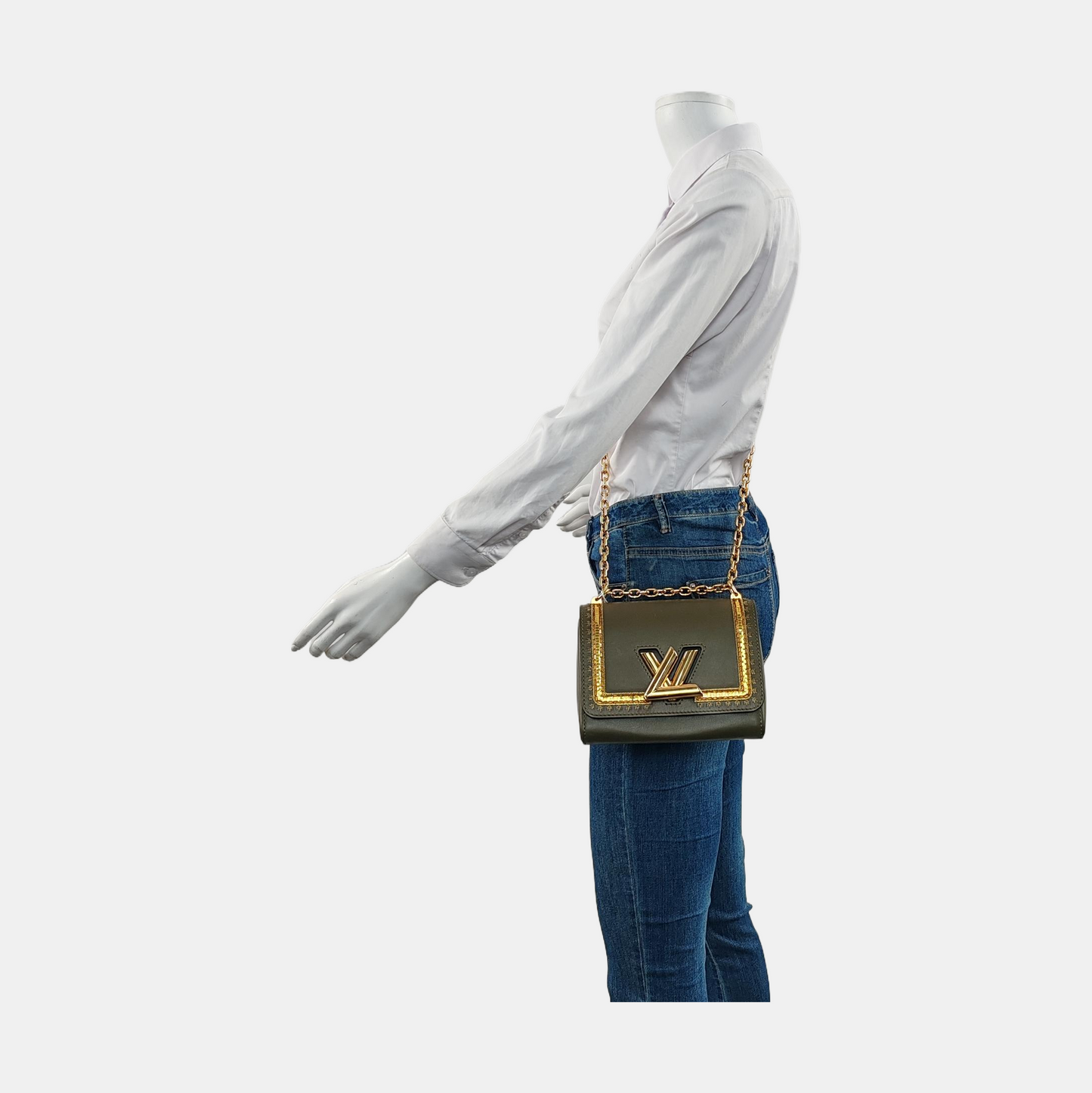 LOUIS VUITTON TWIST Small Green Leather Embroidered Crossbody Shoulder Bag with Gold Hardware-(SKU)-957815452