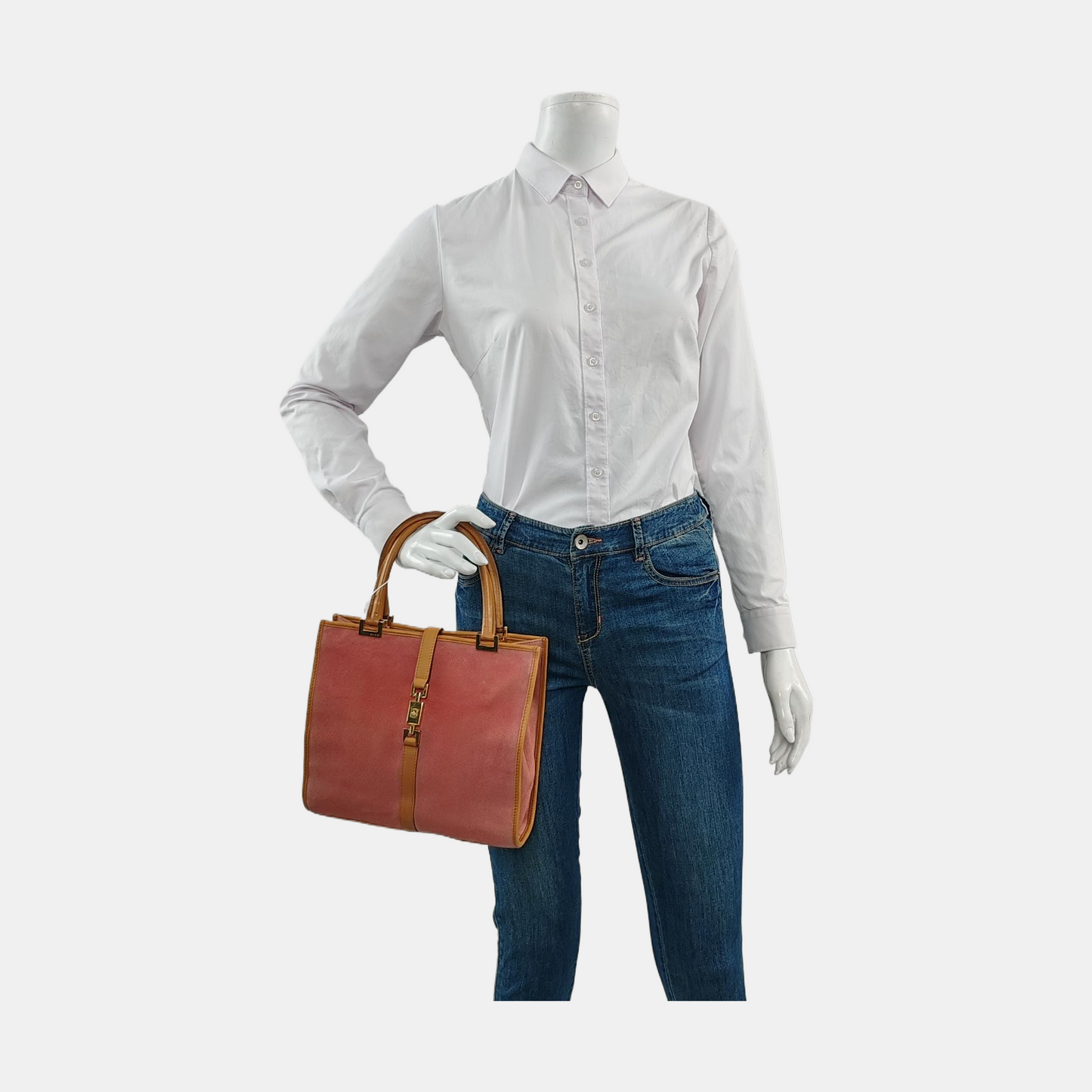 GUCCI Jackie 1961 Nude Pink Suede Buckle Handbag Single Shoulder Bag Golden hardware-(SKU)-958003258