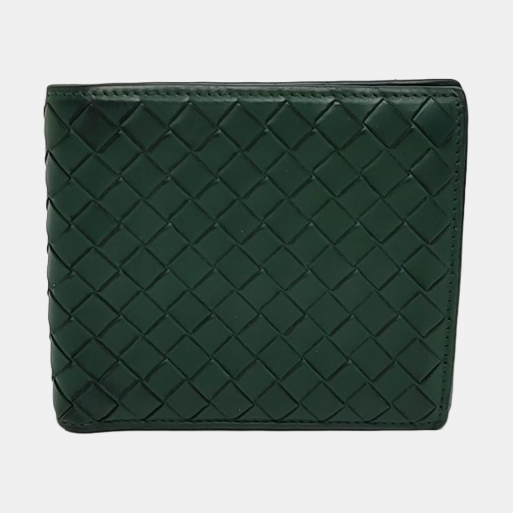 BOTTEGA VENETA Dark Green Leather Woven Wallet-(SKU)-957985549