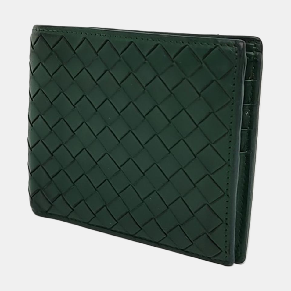 BOTTEGA VENETA Dark Green Leather Woven Wallet-(SKU)-957985549