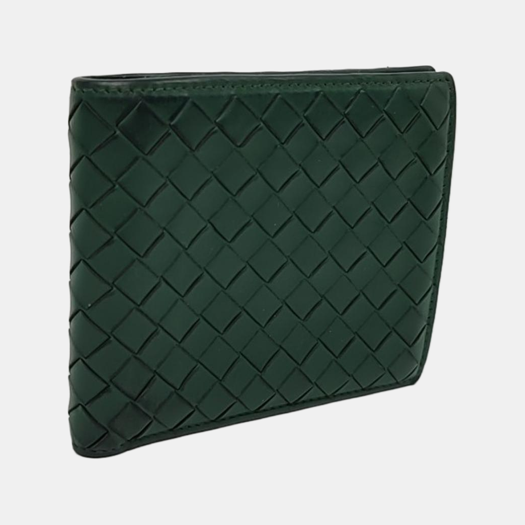BOTTEGA VENETA Dark Green Leather Woven Wallet-(SKU)-957985549