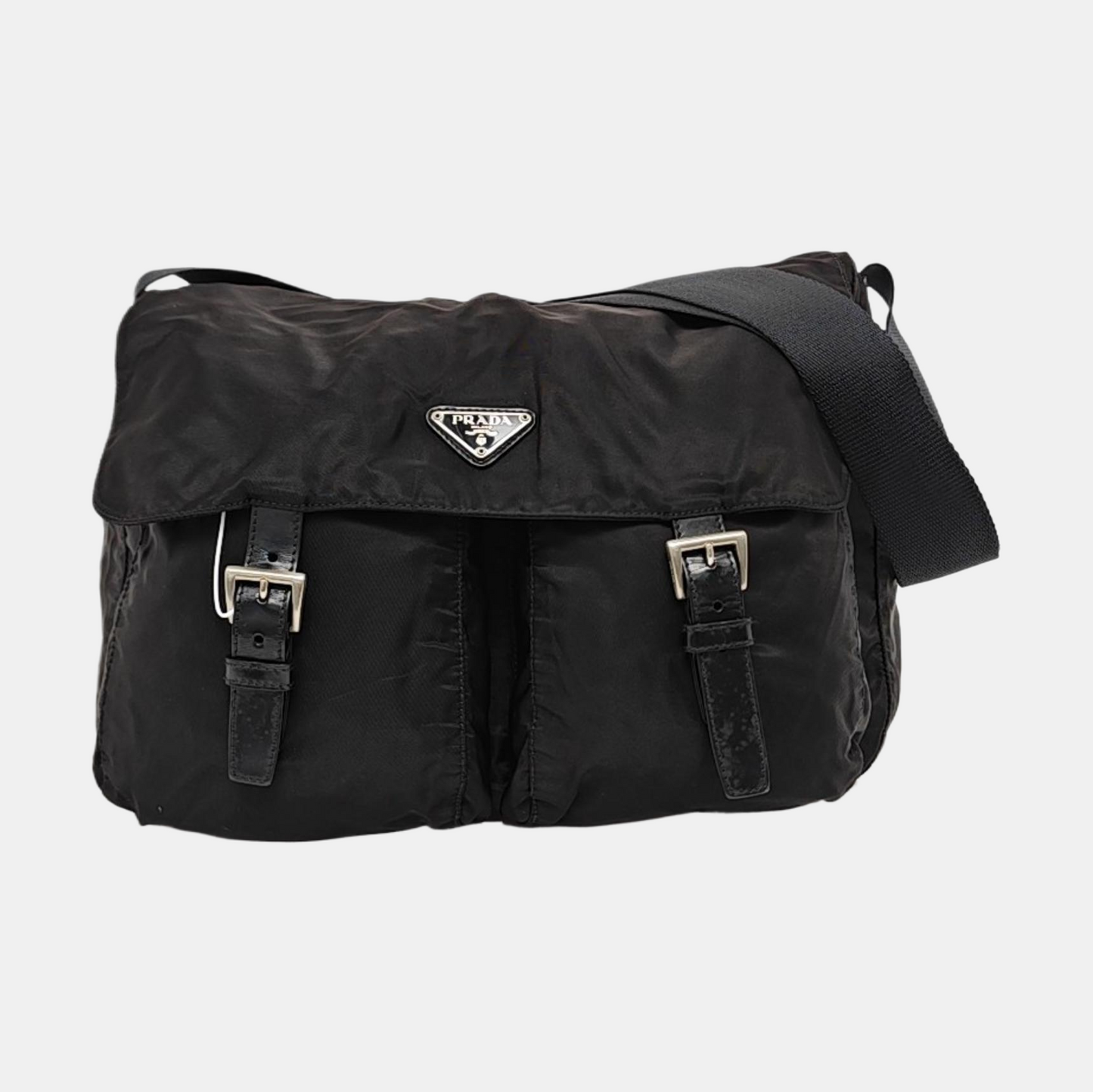 PRADA Vela Messenger Bag Black nylon logo crossbody bag shoulder bag Silver Hardware-(SKU)-957820896