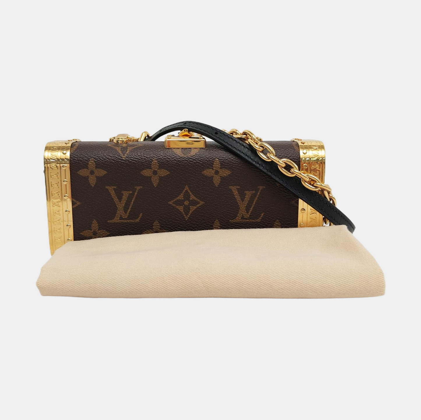 LOUIS VUITTON VANITY CASE Brown Coated Canvas Monogram Crossbody Shoulder Bag Tote Bag Gold Hardware 2 Removable Shoulder Straps-(SKU)-957302844