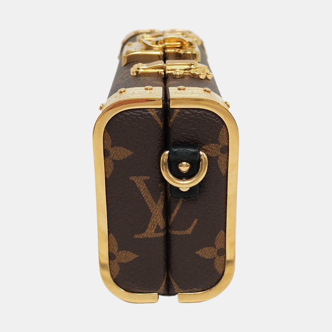LOUIS VUITTON VANITY CASE Brown Coated Canvas Monogram Crossbody Shoulder Bag Tote Bag Gold Hardware 2 Removable Shoulder Straps-(SKU)-957302844