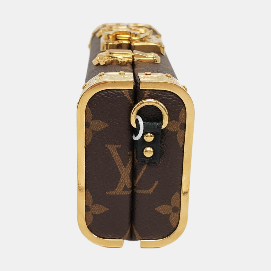 LOUIS VUITTON VANITY CASE Brown Coated Canvas Monogram Crossbody Shoulder Bag Tote Bag Gold Hardware 2 Removable Shoulder Straps-(SKU)-957302844