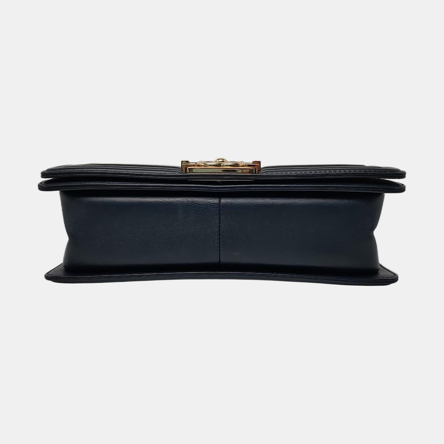 CHANEL BOY CHANEL Medium Deep Blue Leather Grained Crossbody Bag Single Shoulder Bag with Gold Hardware 25 opening Removable Strap-(SKU)-957834137