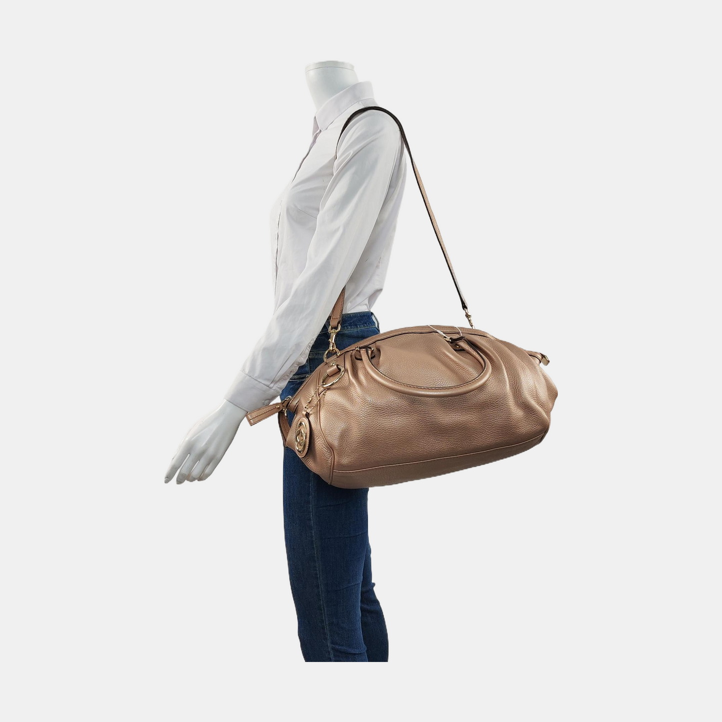 GUCCI Sukey Rose Gold Leather Single Shoulder Bag Tote Bag Golden hardware Removable shoulder strap-(SKU)-957916470