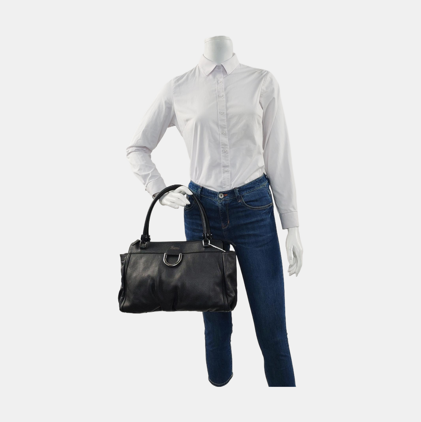 GUCCI D Gold Black Leather Single Shoulder Bag Silver Hardware-(SKU)-957921369
