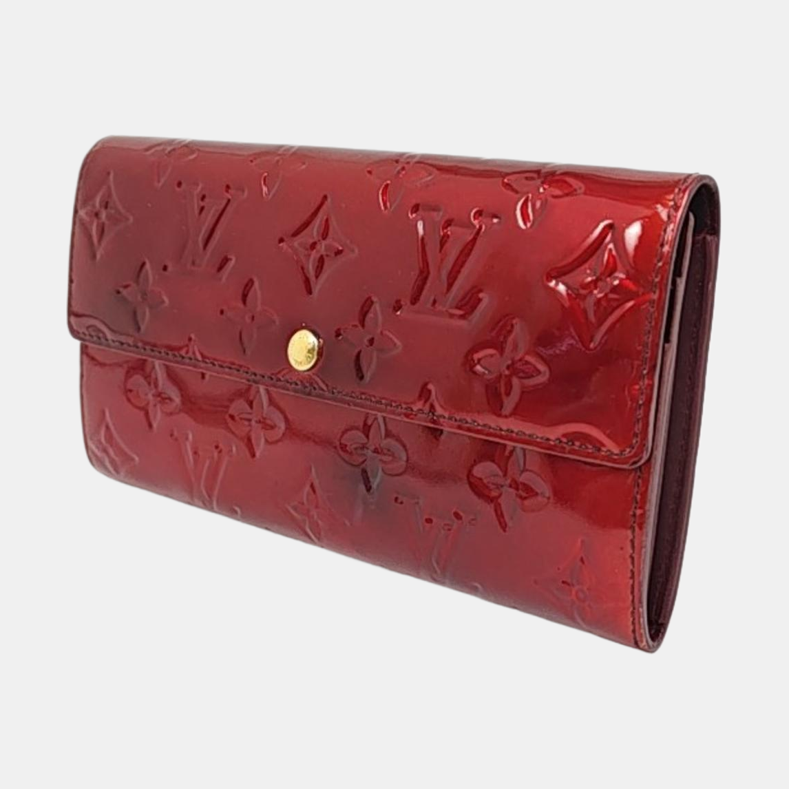 LOUIS VUITTON PORTE MONNAIE Red patent leather embossed wallet Golden hardware-(SKU)-958031193