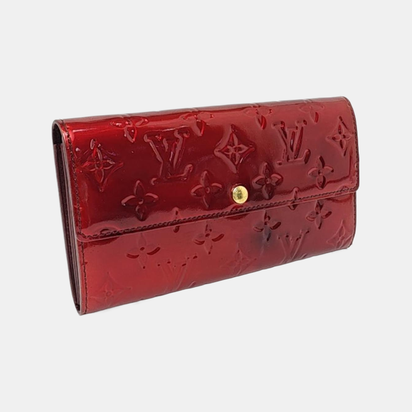 LOUIS VUITTON PORTE MONNAIE Red patent leather embossed wallet Golden hardware-(SKU)-958031193