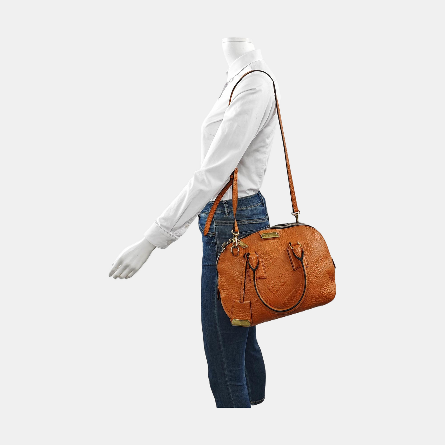 BURBERRY Clifton Brown Cowhide Embossed Single Shoulder Bag Tote Bag Crossbody Bag Golden hardware Removable shoulder strap-(SKU)-957717847