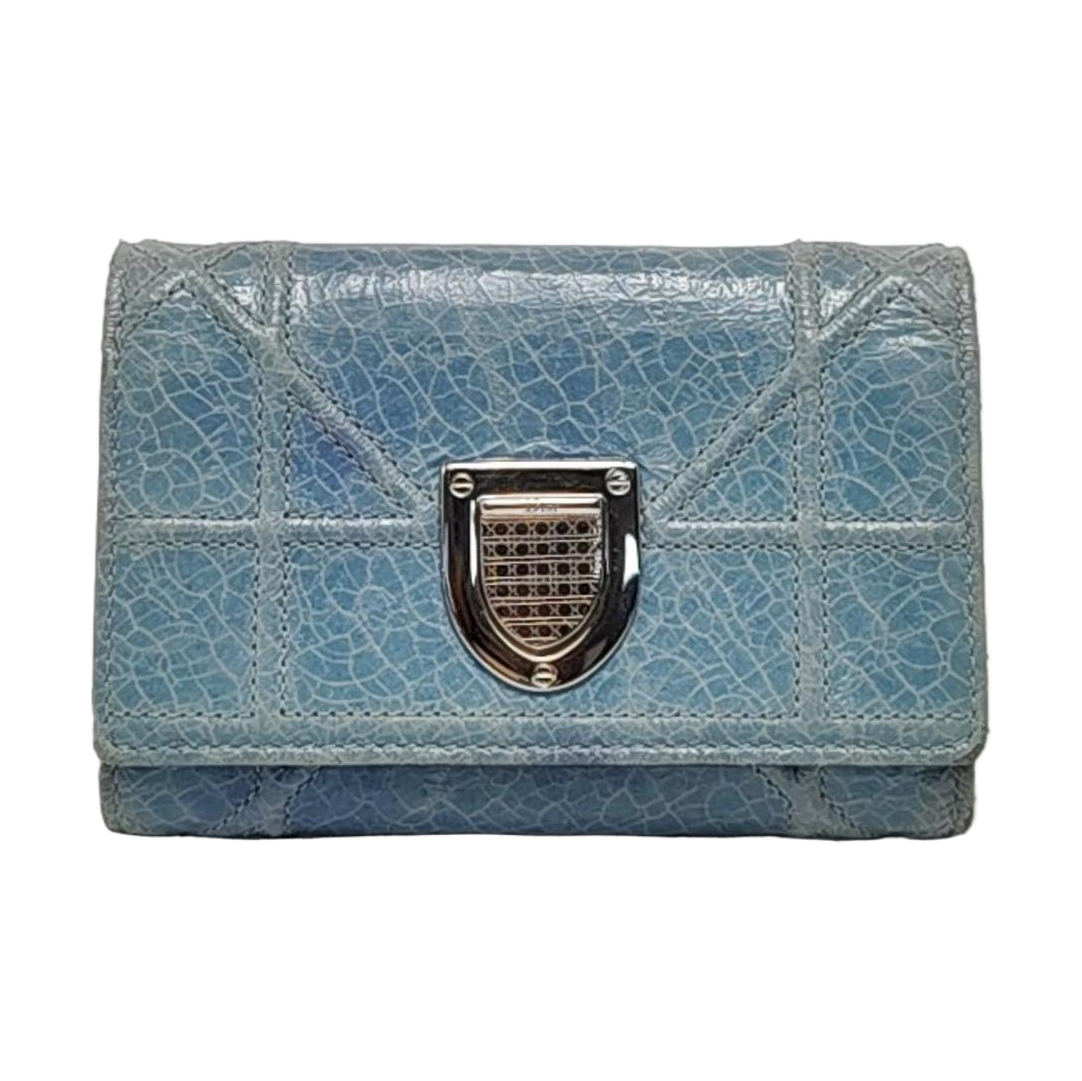 DIOR Diorama Blue Cowhide Herringbone Quilted Shield Bag Wallet Silver Hardware-(SKU)-958202487