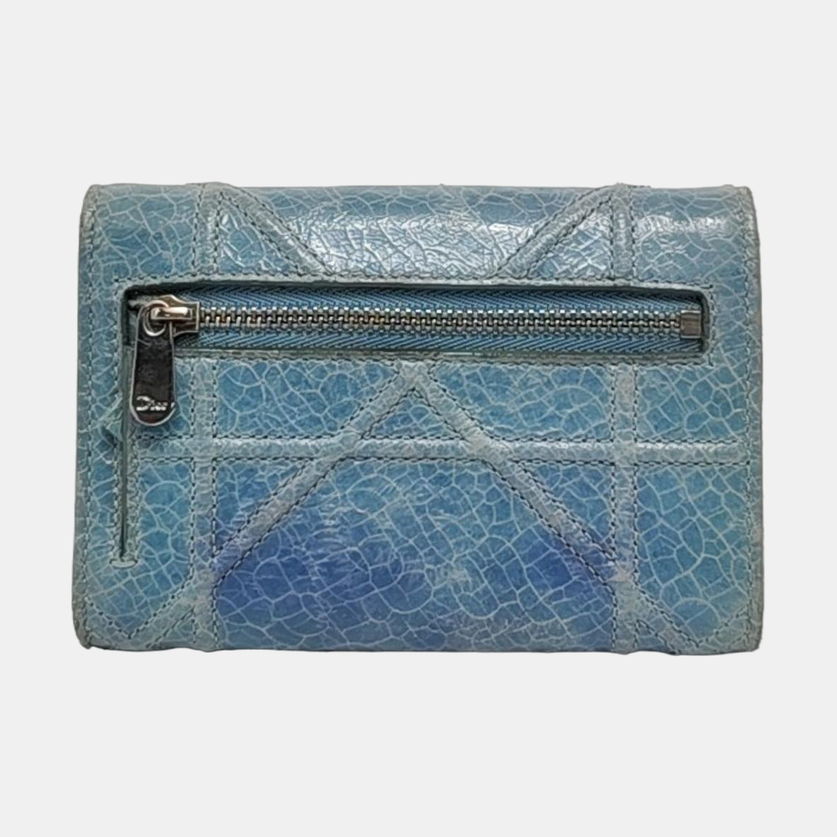 DIOR Diorama Blue Cowhide Herringbone Quilted Shield Bag Wallet Silver Hardware-(SKU)-958202487