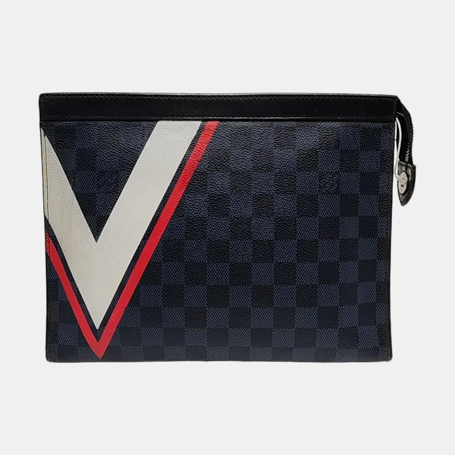 LOUIS VUITTON VOYAGE Medium size Blue Coated Canvas Checkerboard Travel Bag Handbag Silver Hardware-(SKU)-958077011