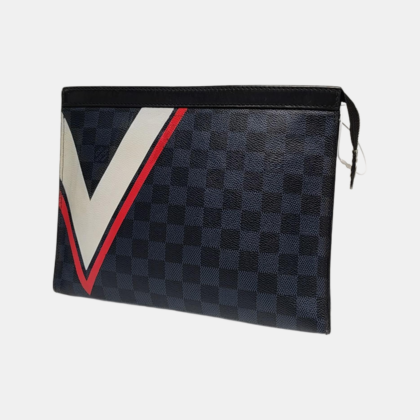 LOUIS VUITTON VOYAGE Medium size Blue Coated Canvas Checkerboard Travel Bag Handbag Silver Hardware-(SKU)-958077011