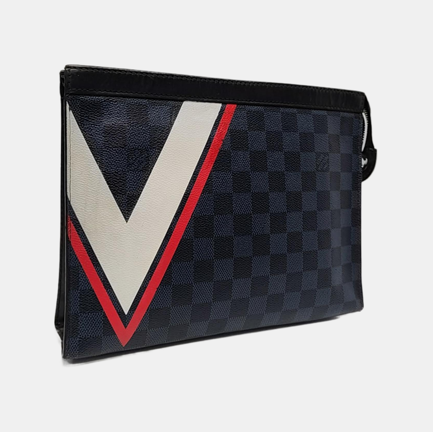 LOUIS VUITTON VOYAGE Medium size Blue Coated Canvas Checkerboard Travel Bag Handbag Silver Hardware-(SKU)-958077011