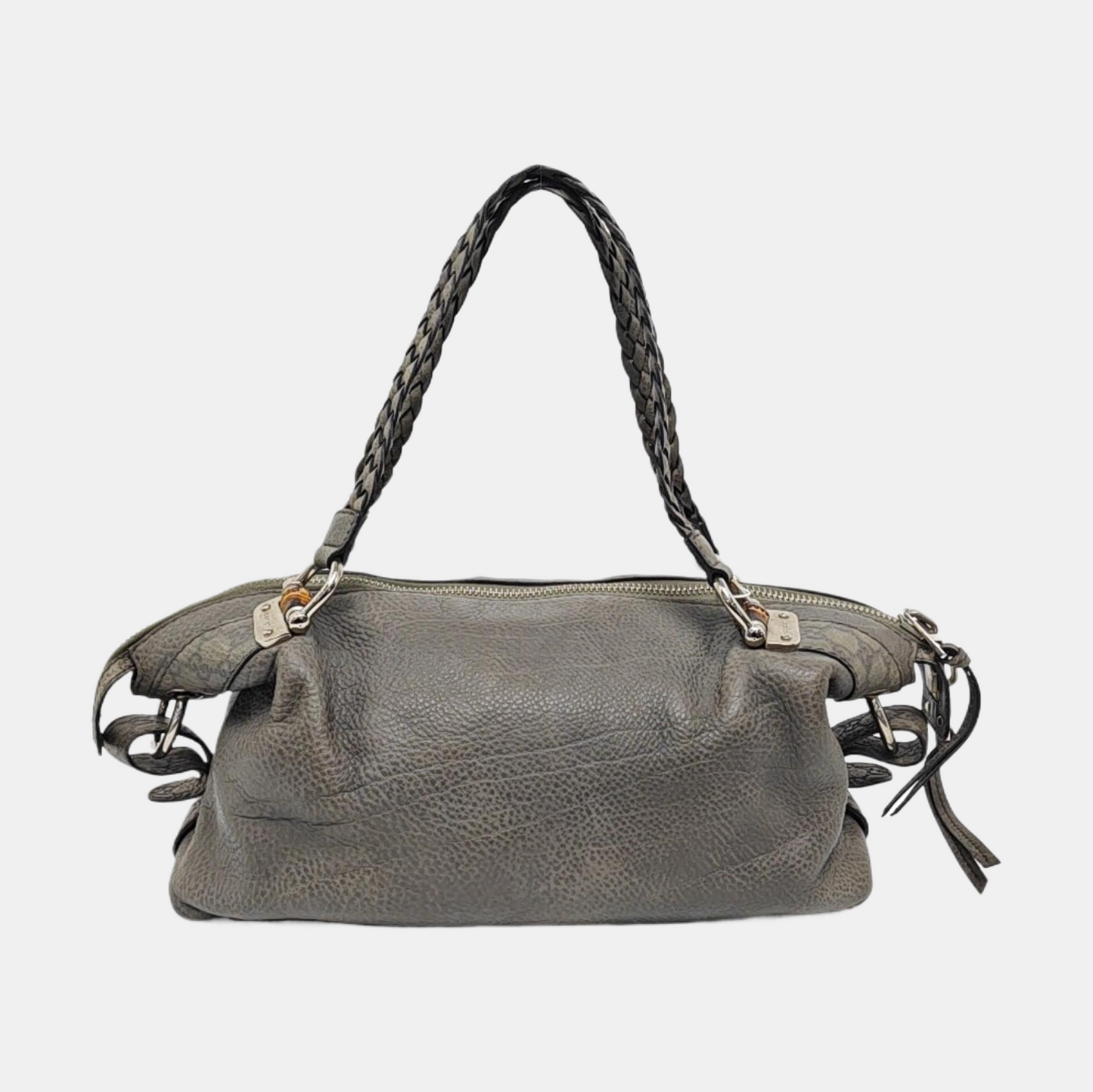 GUCCI Bamboo 1947 Medium size Elephant Gray Cowhide Monogram Woven Handbag, Single Shoulder Bag Silver Hardware-(SKU)-958140383