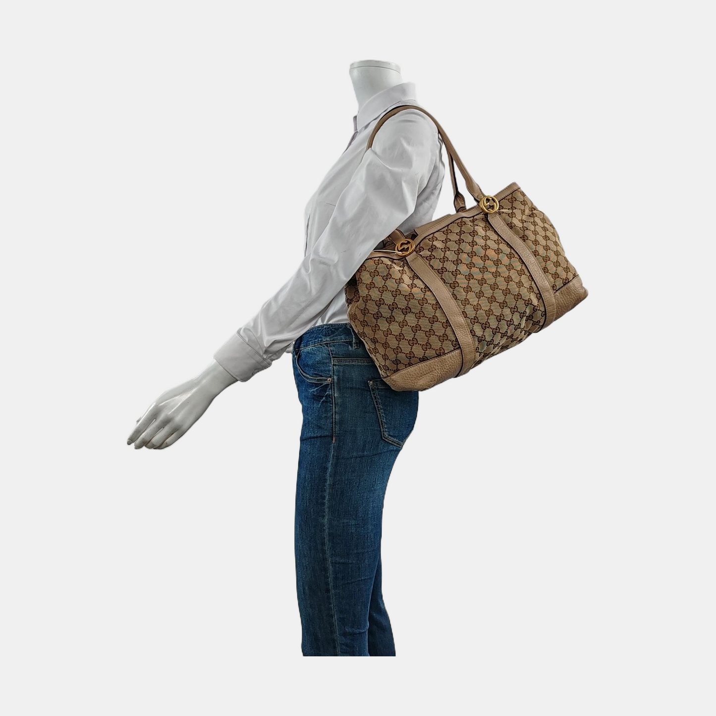 GUCCI Miss GG Brown Canvas Old Flower Single Shoulder Bag Tote Bag Golden hardware-(SKU)-958172878