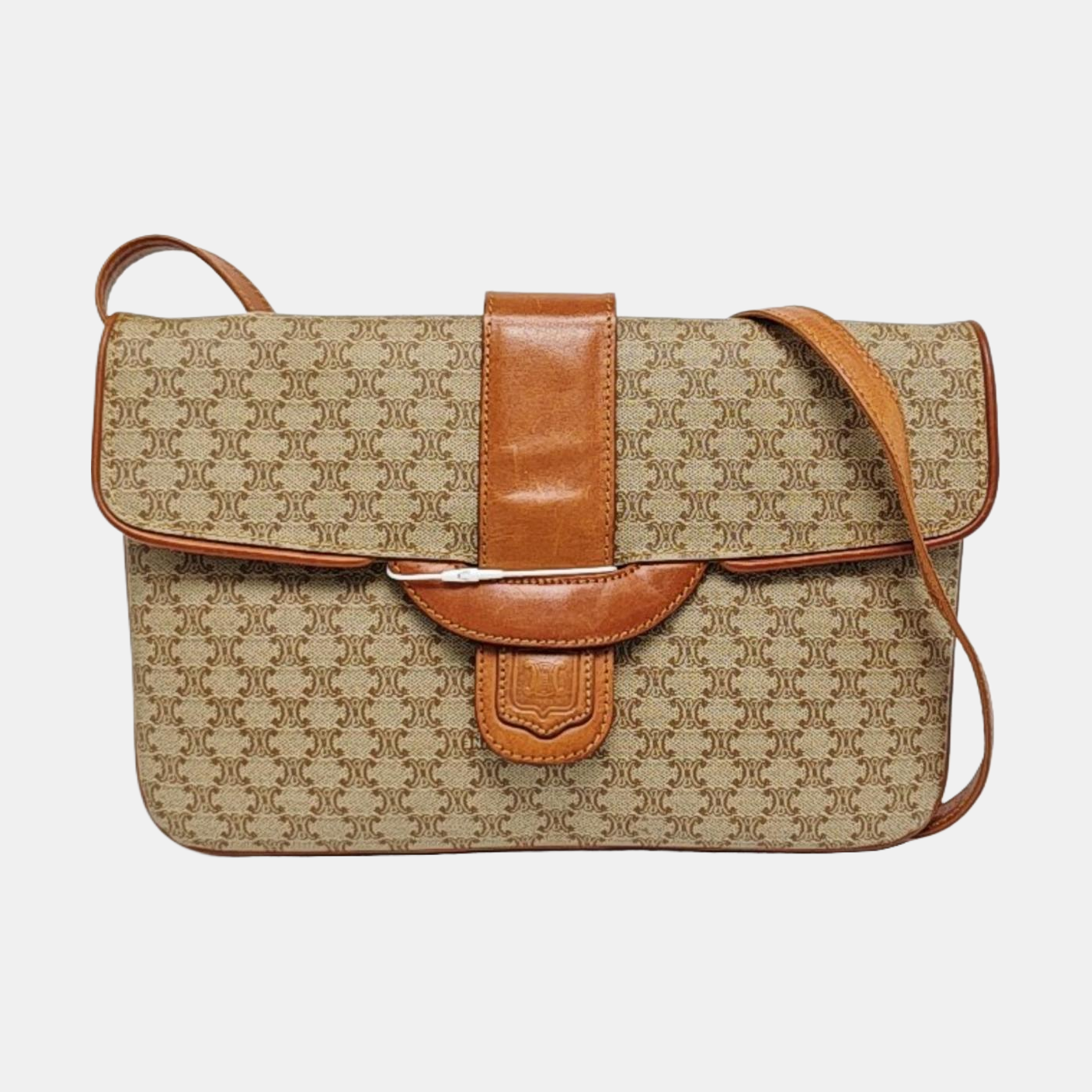 CELINE Brown Coated Canvas Single Shoulder Bag Crossbody Bag Golden hardware Removable shoulder strap-(SKU)-957821065