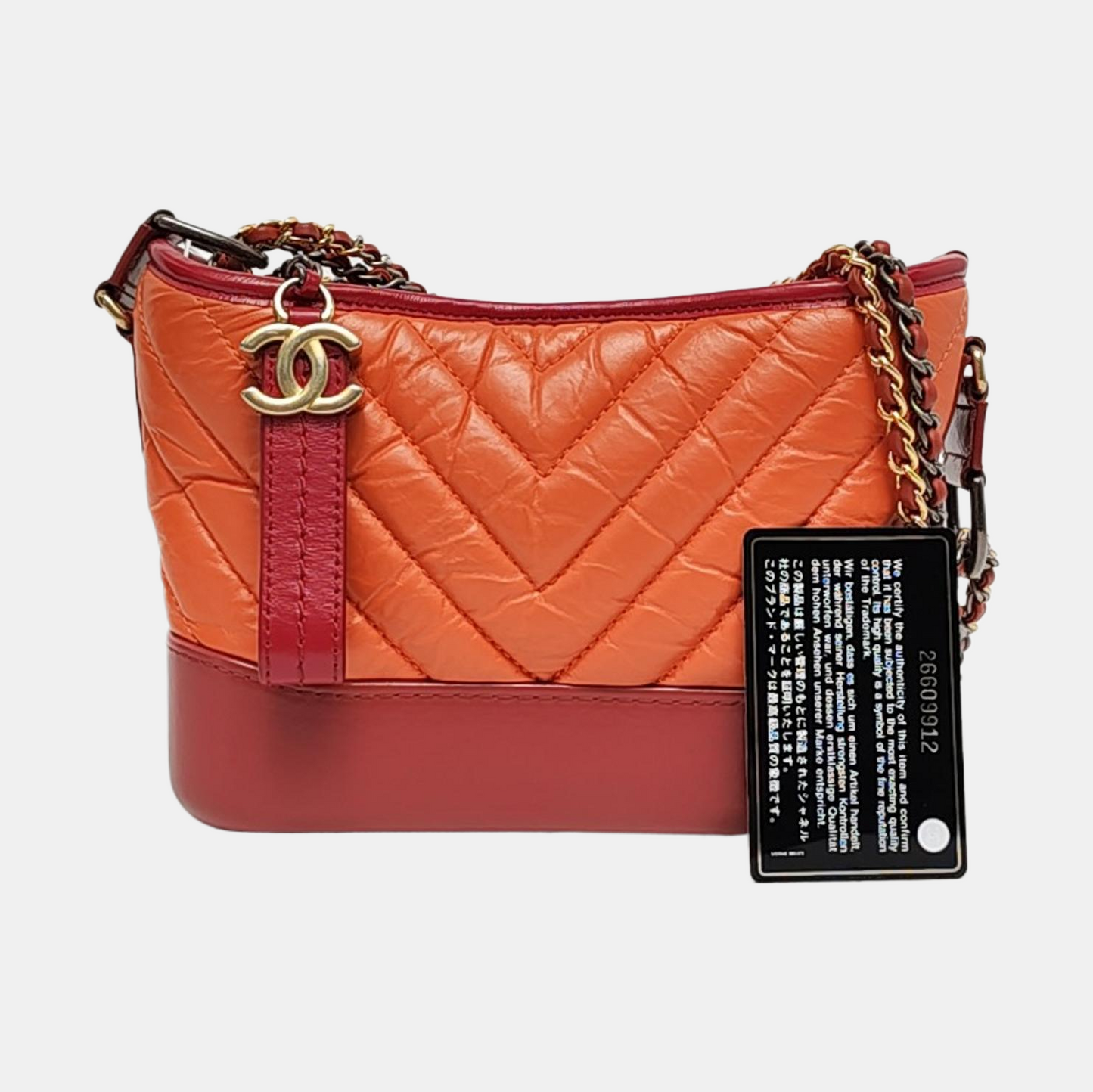 CHANEL GABRIELLE Small Orange Calfskin Quilted V-Shape Shoulder Bag Crossbody Bag Detachable Strap-(SKU)-958064950
