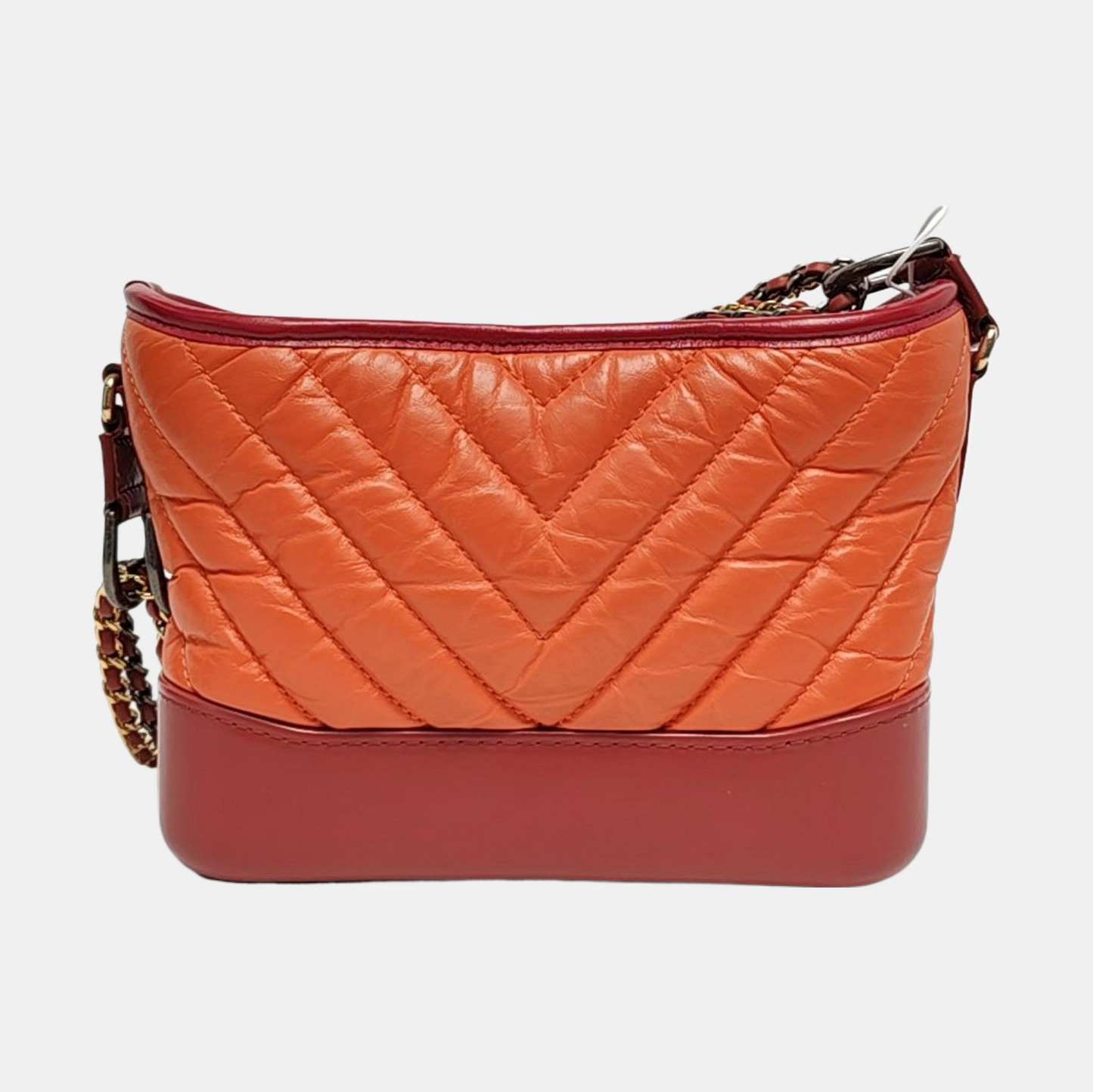 CHANEL GABRIELLE Small Orange Calfskin Quilted V-Shape Shoulder Bag Crossbody Bag Detachable Strap-(SKU)-958064950
