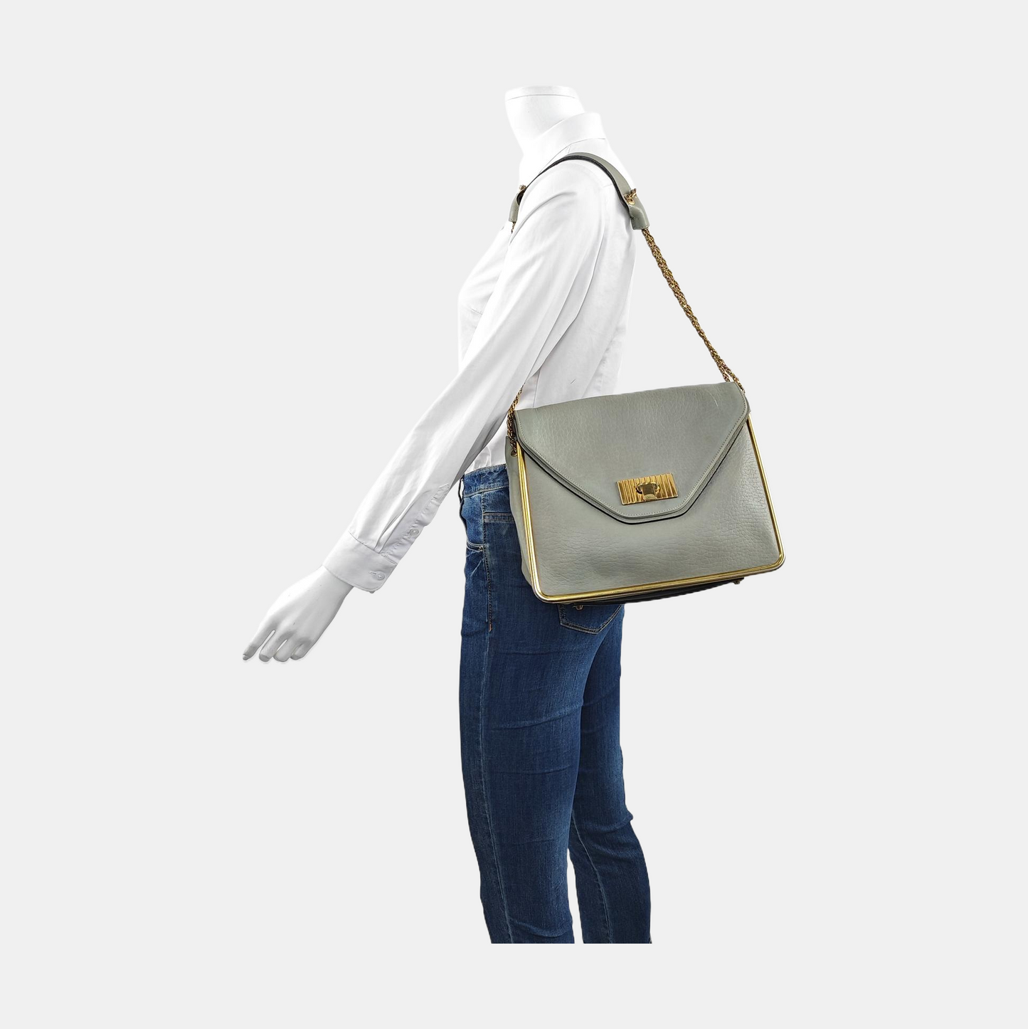 Chloé Sally Medium size Grey Leather Single Shoulder Bag Golden hardware-(SKU)-958155773