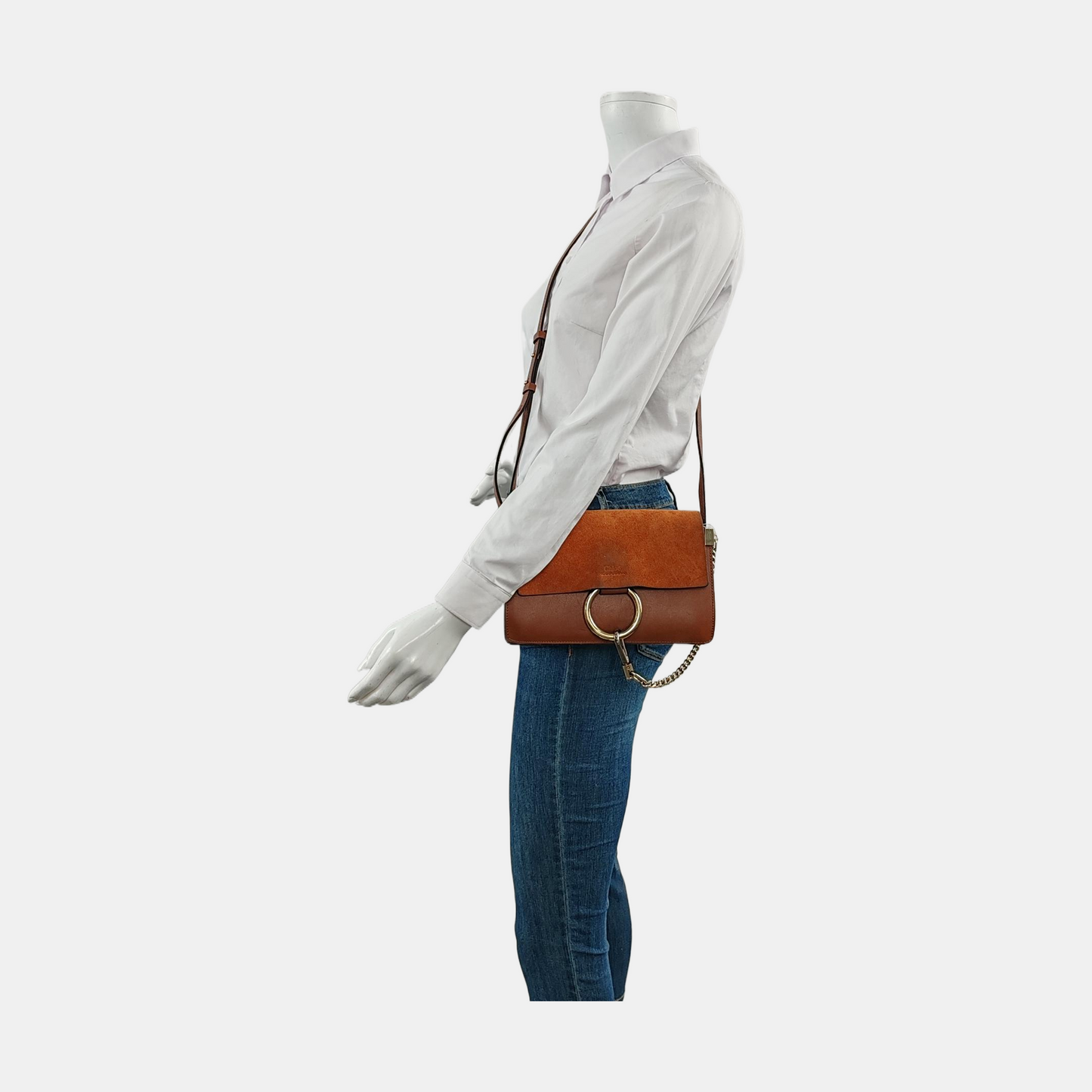 Chloé Faye Small size Brown Cowhide Embossed Crossbody Bag Single Shoulder Bag Golden hardware-(SKU)-957953452