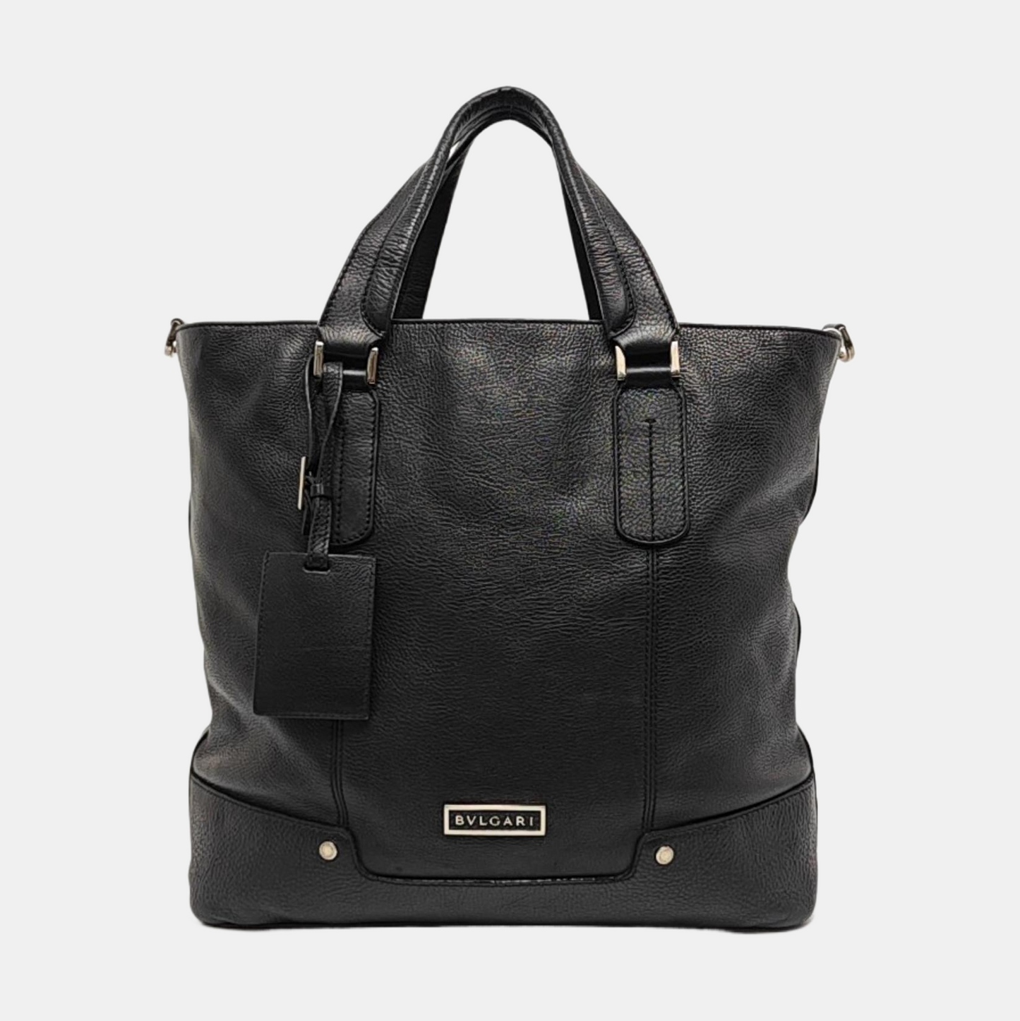 BVLGARI Tote bag Black cowhide tote bag Silver Hardware-(SKU)-958155763