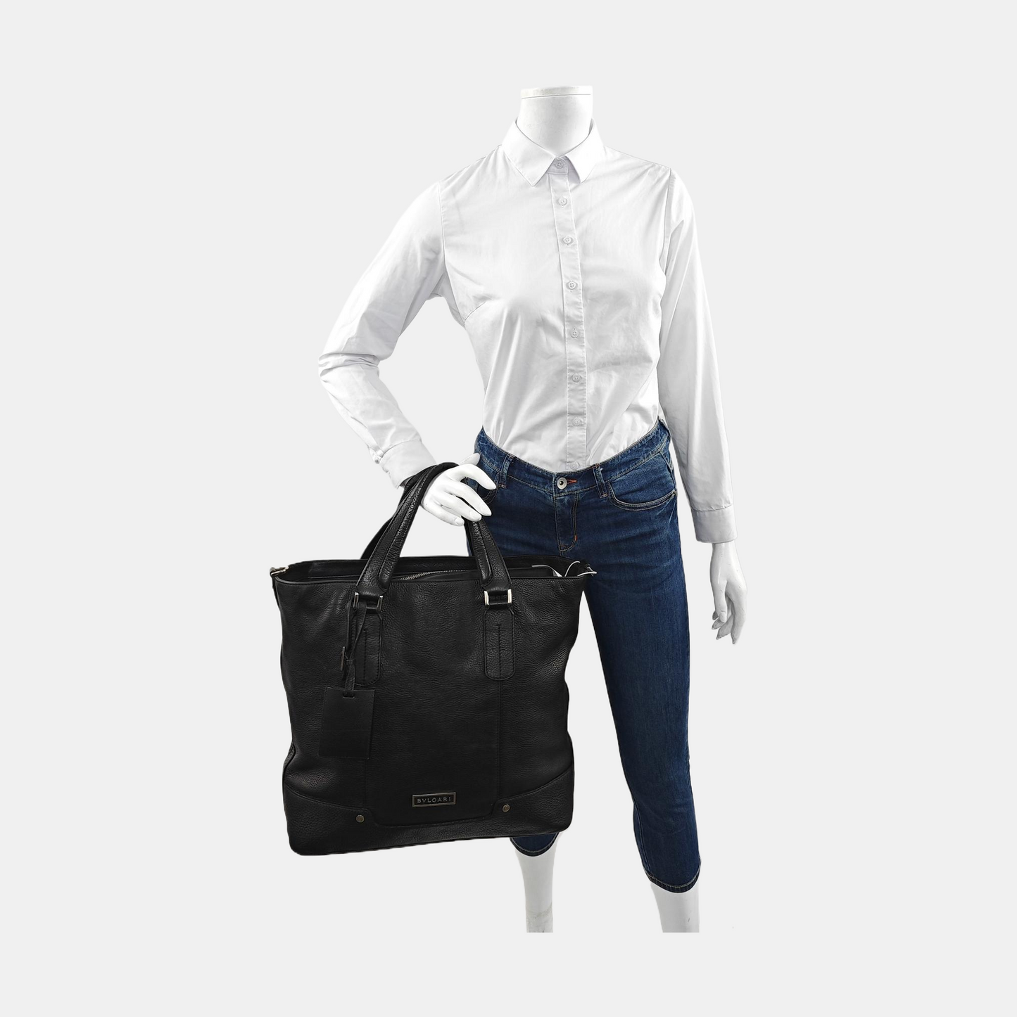 BVLGARI Tote bag Black cowhide tote bag Silver Hardware-(SKU)-958155763