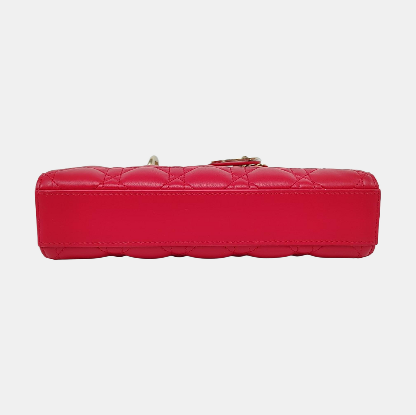 DIOR Lady D-Joy Small Red Lamb Skin Quilted Cannage Five-Panel Shoulder Bag with Detachable Strap, Gold Hardware-(SKU)-958281781