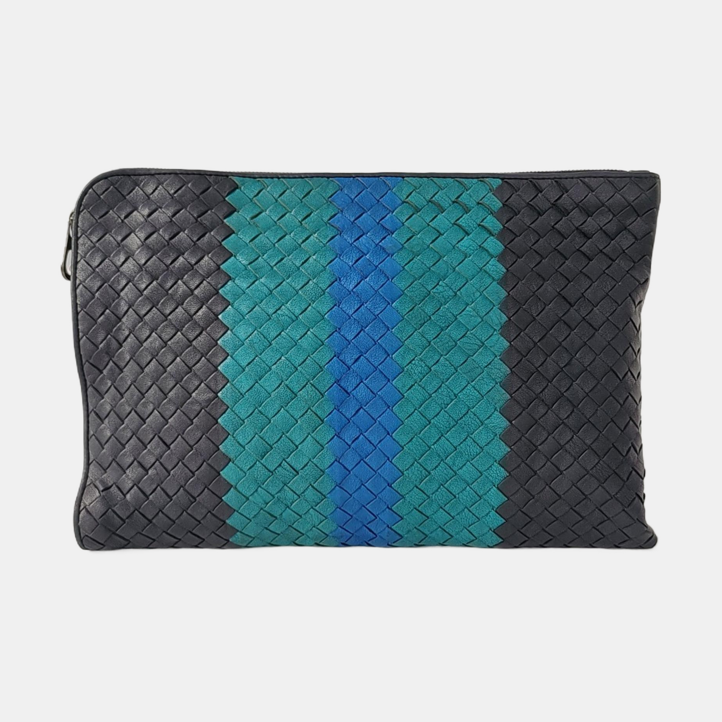BOTTEGA VENETA Contrast Color Leather Woven Clutch Ruthenium color hardware-(SKU)-958209922